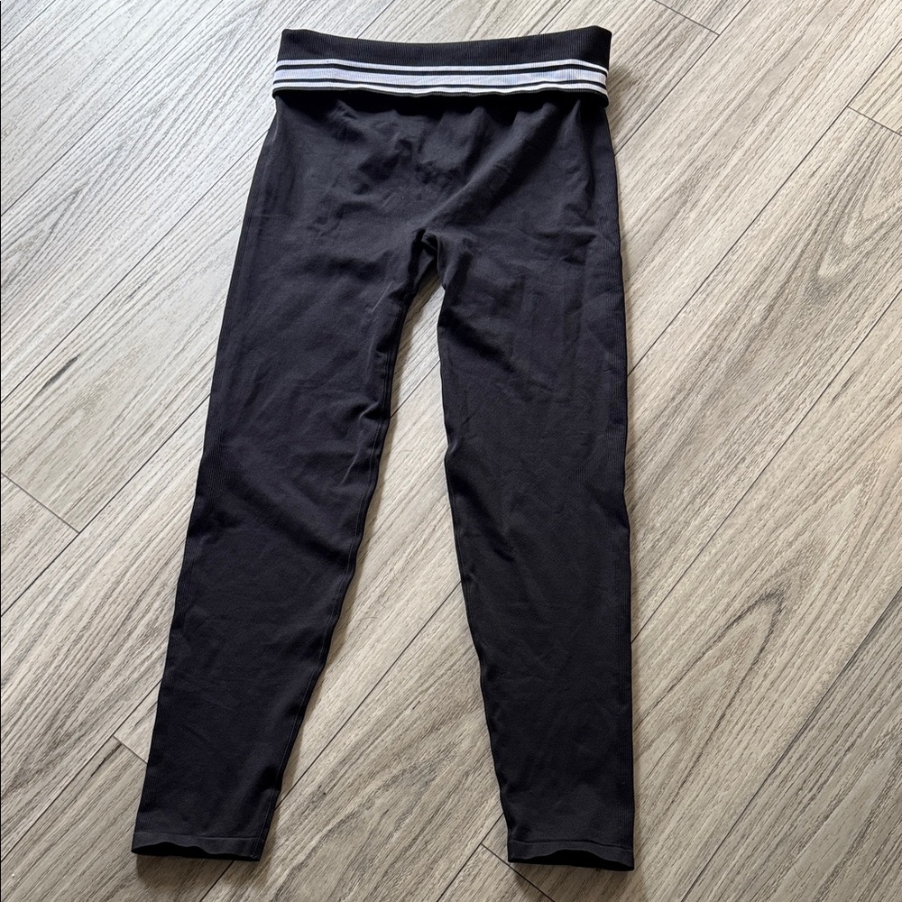 PINK Victoria's Secret Black Leggings with Dual White Stripes